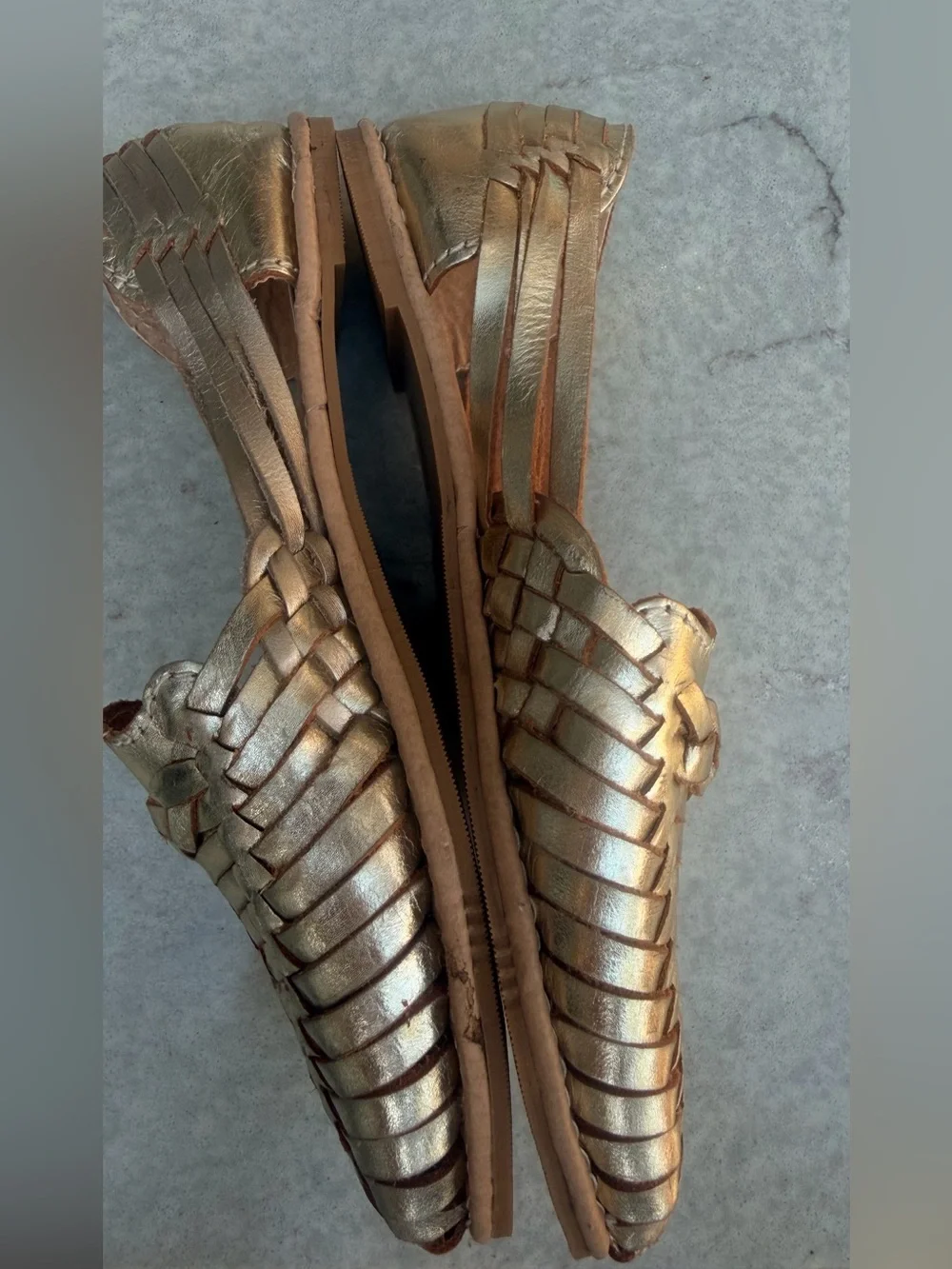Lola y Tula Mexican Huarache Gold Woven Leather Slip-On Flats